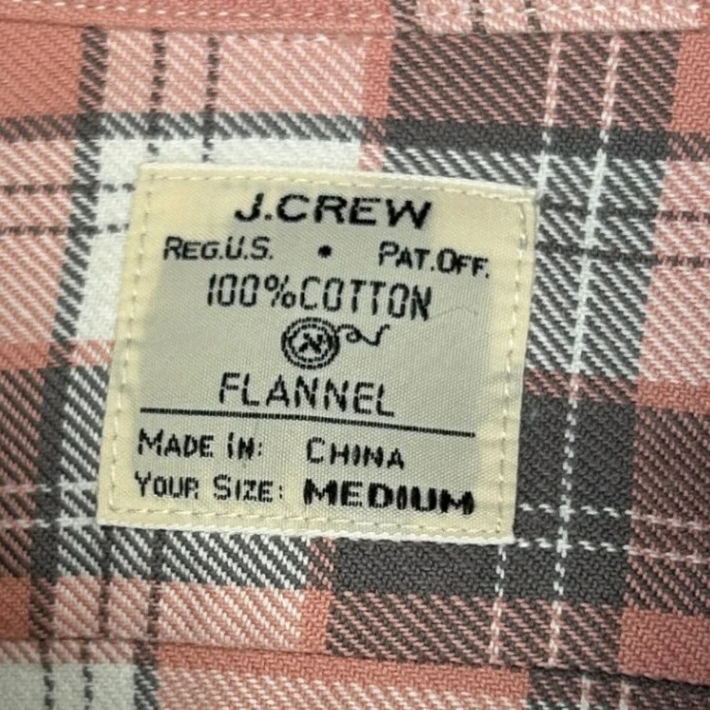 J. Crew‎ Mens Flannel Button Down Shirt Medium Plaid Coral Gray White Cotton